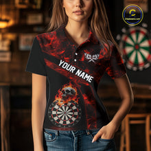 Load image into Gallery viewer, Custom Black &amp; Red Flaming Skull Darts Polo Shirt For Women Skull Dart League Jerseys NYN2169