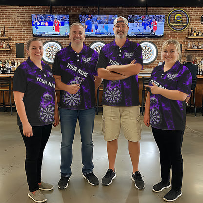 Custom Black & Purple Flaming Skull Darts Quarter-Zip Shirt For Women Skull Dart League Jerseys NYN2170