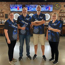 Load image into Gallery viewer, Custom Black &amp; Blue Flaming Skull Darts Polo Shirt For Women Skull Dart League Jerseys NYN2171