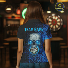 Load image into Gallery viewer, Custom Blue Dripping Skull Darts Polo Shirt For Women Fire Flame Skull Dart League Jerseys NYN2173
