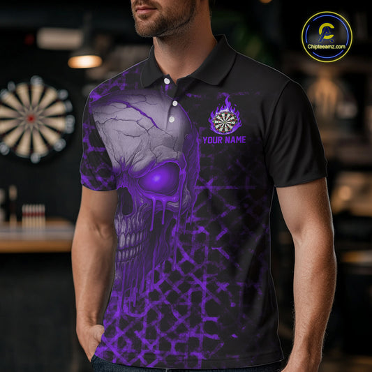 Custom Purple Dripping Skull Darts Polo Shirt For Men Fire Flame Skull Dart League Jerseys NYN2174