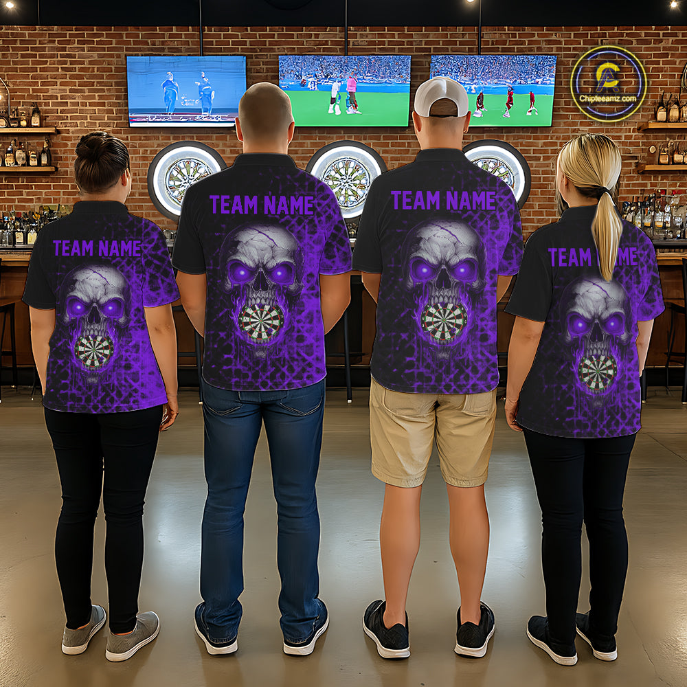 Custom Purple Dripping Skull Darts Quarter-Zip Shirt For Men Fire Flame Skull Dart League Jerseys NYN2174