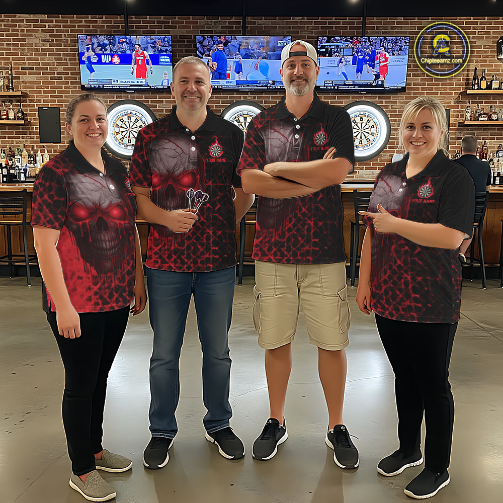 Custom Red Dripping Skull Darts Quarter-Zip Shirt For Men Fire Flame Skull Dart League Jerseys NYN2175