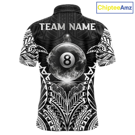 White Tribal Smoke 8 Ball Pool Men Polo & 1/4-Zip Shirt Personalized 3D Ball Billiard Gifts NYN2426