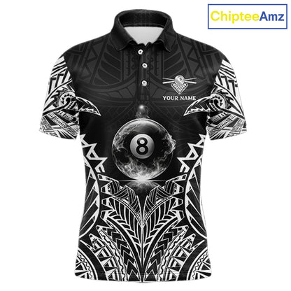 White Tribal Smoke 8 Ball Pool Men Polo & 1/4-Zip Shirt Personalized 3D Ball Billiard Gifts NYN2426