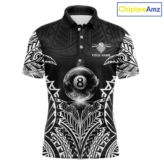 White Tribal Smoke 8 Ball Pool Men Polo & 1/4-Zip Shirt Personalized 3D Ball Billiard Gifts NYN2426