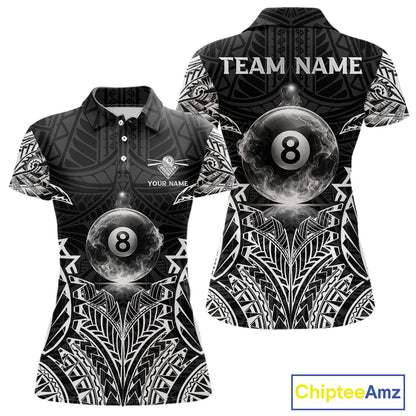 White Tribal Smoke 8 Ball Pool Women Polo & 1/4-Zip Shirt Personalized 3D Ball Billiard Gifts NYN2426