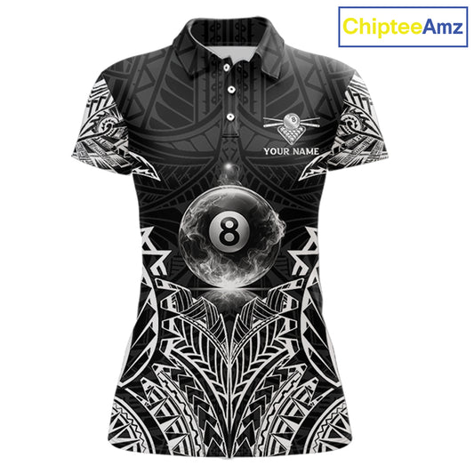 White Tribal Smoke 8 Ball Pool Women Polo & 1/4-Zip Shirt Personalized 3D Ball Billiard Gifts NYN2426
