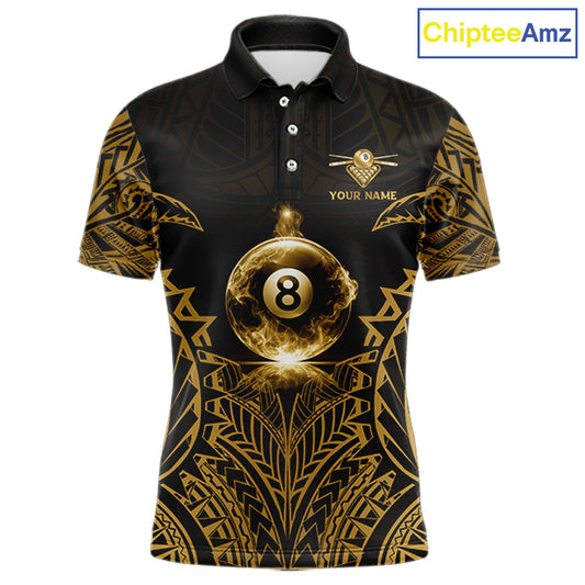 Gold Tribal Smoke 8 Ball Pool Men Polo & 1/4-Zip Shirt Personalized 3D Ball Billiard Gifts NYN2427