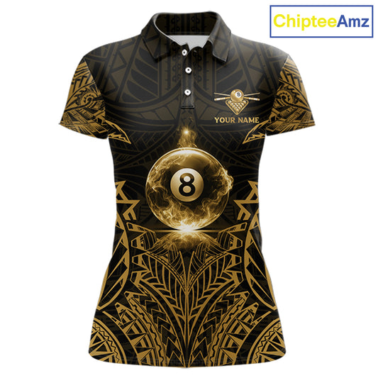 Gold Tribal Smoke 8 Ball Pool Women Polo & 1/4-Zip Shirt Personalized 3D Ball Billiard Gifts NYN2427