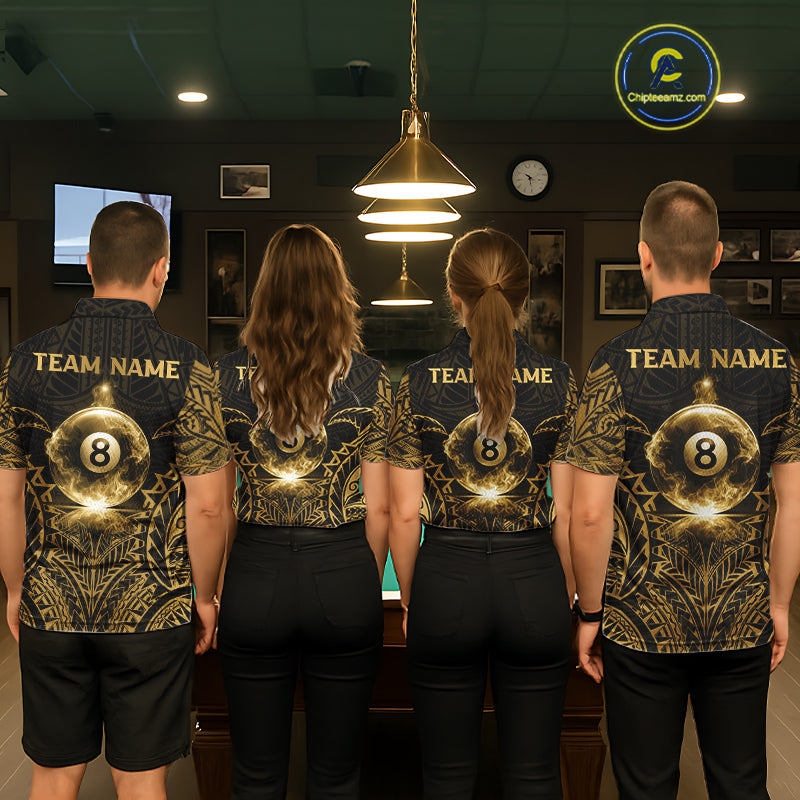 Gold Tribal Smoke 8 Ball Pool Men Polo & 1/4-Zip Shirt Personalized 3D Ball Billiard Gifts NYN2427