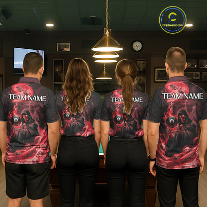Grim Reaper Red Flames 8 Ball Pool Women Polo & 1/4-Zip Shirt Personalized Skull Billiard Gifts NYN2433