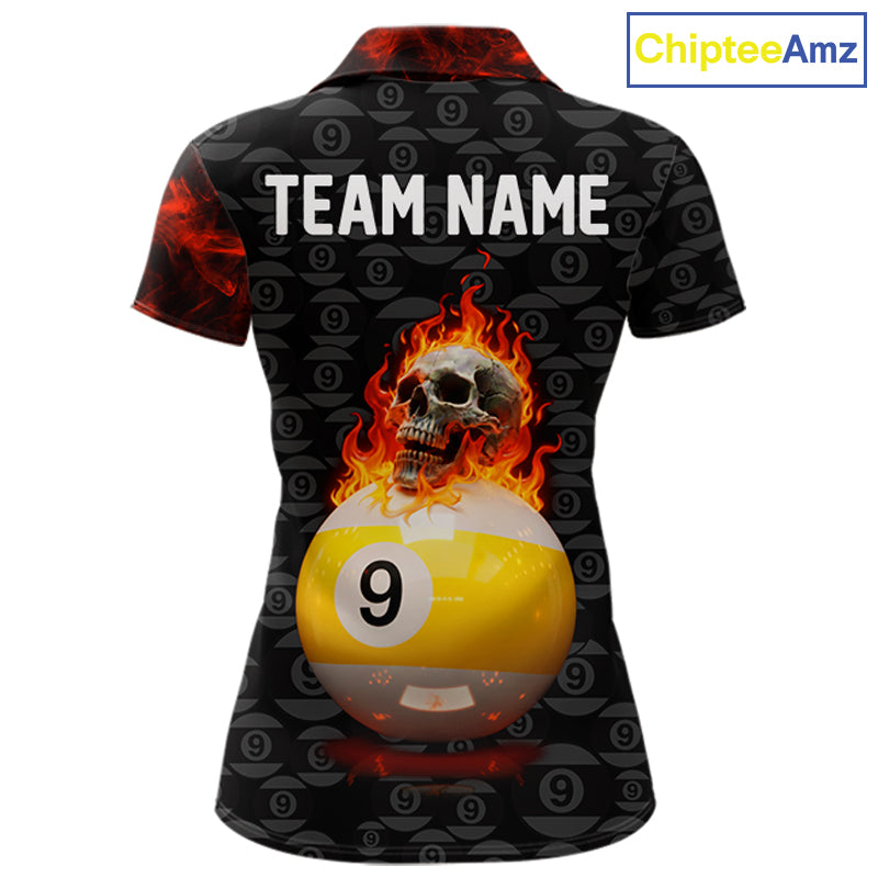 Fire Skull 9 Ball Pool Billiard Team Shirt For Women Custom Red Flames Billiard Ball & Cue Gifts NYN2437