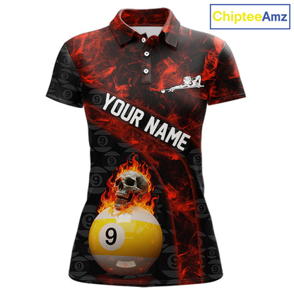 Fire Skull 9 Ball Pool Billiard Team Shirt For Women Custom Red Flames Billiard Ball & Cue Gifts NYN2437
