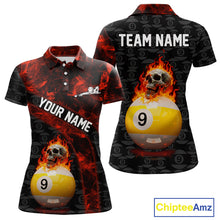 Load image into Gallery viewer, Fire Skull 9 Ball Pool Billiard Team Shirt For Women Custom Red Flames Billiard Ball &amp; Cue Gifts NYN2437