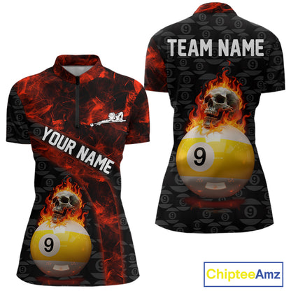 Fire Skull 9 Ball Pool Billiard Team Shirt For Women Custom Red Flames Billiard Ball & Cue Gifts NYN2437