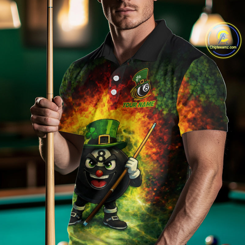 Red & Green Shamrock Thunder Funny Pool 8 Ball Men Billiard Shirt Personalized Balls Billiard Shirts NYN2653