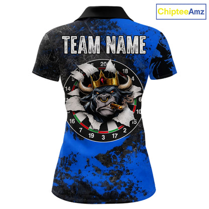 Personalized Black & Grunge Crown Blue Funny Bull Cracked Darts Shirts For Women Dart Team Jerseys NYN2817