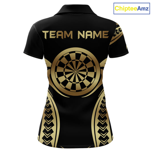 Custom Black & Light Gold Dartboard & Arrow Darts Polo & 1/4-Zip Shirts For Women  Dart Team Jerseys NYN2819