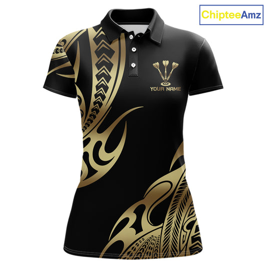 Custom Black & Light Gold Dartboard & Arrow Darts Polo & 1/4-Zip Shirts For Women  Dart Team Jerseys NYN2819