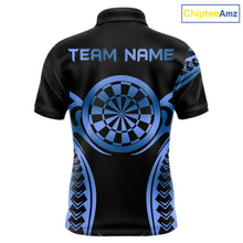 Load image into Gallery viewer, Custom Black &amp; Light Blue Dartboard &amp; Arrow Darts Polo &amp; 1/4-Zip Shirts For Men Dart Team Jerseys NYN2820