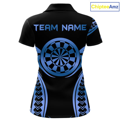 Custom Black & Light Blue Dartboard & Arrow Darts Polo & 1/4-Zip Shirts For Women Dart Team Jerseys NYN2820