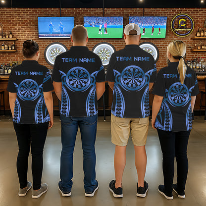 Custom Black & Light Blue Dartboard & Arrow Darts Polo & 1/4-Zip Shirts For Men Dart Team Jerseys NYN2820