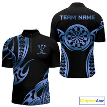 Load image into Gallery viewer, Custom Black &amp; Light Blue Dartboard &amp; Arrow Darts Polo &amp; 1/4-Zip Shirts For Men Dart Team Jerseys NYN2820