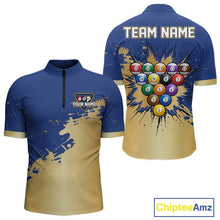 Load image into Gallery viewer, Gold Blue Splatter Billiard Custom Men Billiard Polo &amp; 1/4-Zip Shirts Pool Billiard Team Jerseys NYN3013