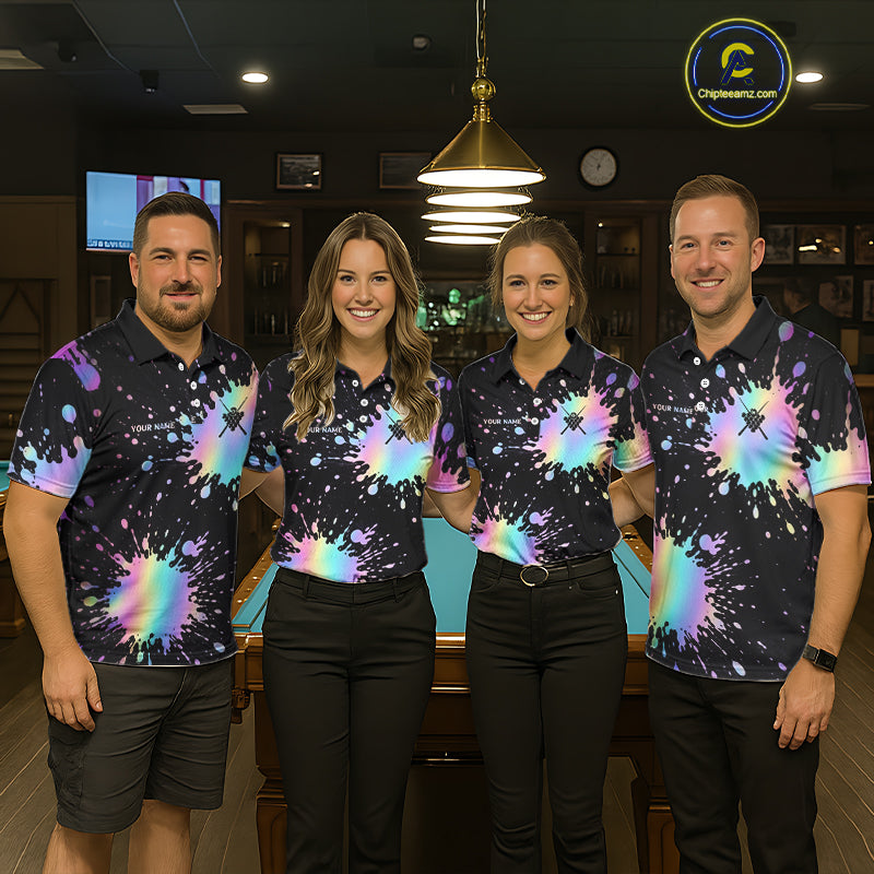 Holographic Rainbow Pool Billiard Shirts For Men Custom Flame 8 Ball Pool Billiard Team Jerseys NYN3016