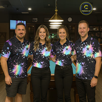 Holographic Rainbow Pool Billiard Shirts For Men Custom Flame 8 Ball Pool Billiard Team Jerseys NYN3016