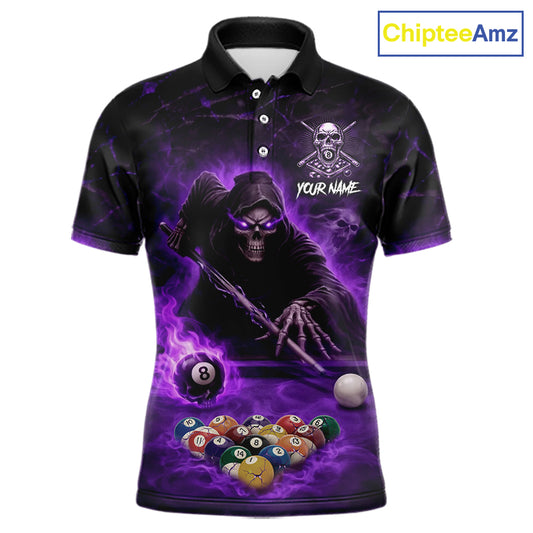 Grim Reaper Plays Billiard Pool Men Billiard Shirts Custom Flame Skull 8 Ball Billiard Team Attire NYN3017