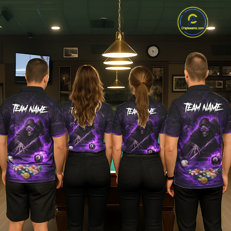 Grim Reaper Plays Billiard Pool Men Billiard Shirts Custom Flame Skull 8 Ball Billiard Team Attire NYN3017