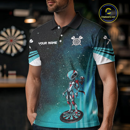 Turquoise Pattern Alien And Dartboards Custom Dart Shirts For Men, Dart Jerseys NYN0239