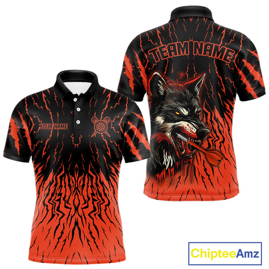 Vibrant Red-Orange Wolf Dart Arrow Shirt Custom Dart Shirt For Men, Dart Jerseys NYN0243