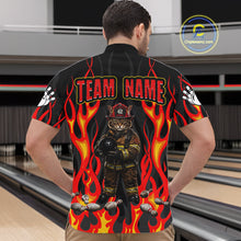 Load image into Gallery viewer, Personalized Funny Cat Firefighter Fire Flame Men Bowling Shirt Custom Team Shirts For Bowlers NYN3191
