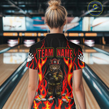 Load image into Gallery viewer, Personalized Funny Cat Firefighter Fire Flame Women Bowling Shirt Custom Team Shirts For Bowlers NYN3191