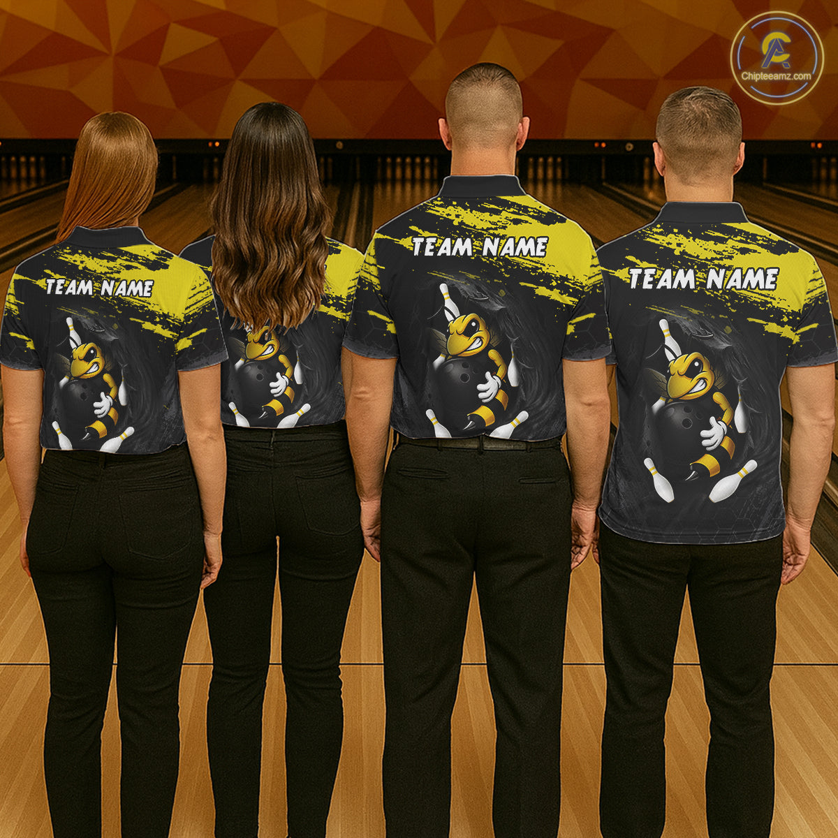 Custom Angry Bee Bowling Shirt Funny Bowling Team League Yellow Grunge Bowling Jersey For Men  NYN3193