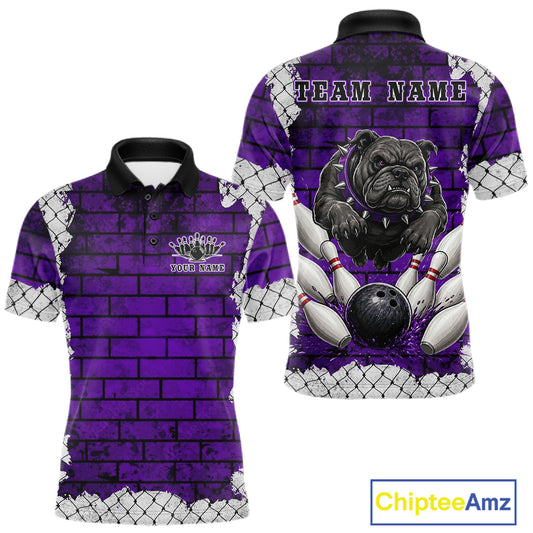 Purple Brick-Wall Fierce Bulldog Men Bowing Team Shirt Personalized Bowling Jersey For Bowlers NYN3195