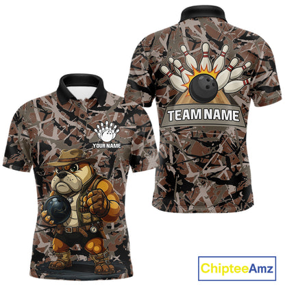 Hunting Bulldog Bowling Shirts For Men Custom Camo Bowling Team Jerseys Funny Bowling Attire NYN3196