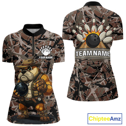 Hunting Bulldog Bowling Shirts For Women Custom Camo Bowling Team Jerseys Funny Bowling Attire NYN3196
