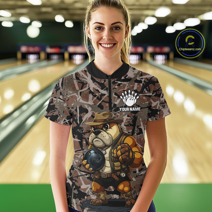 Hunting Bulldog Bowling Shirts For Women Custom Camo Bowling Team Jerseys Funny Bowling Attire NYN3196