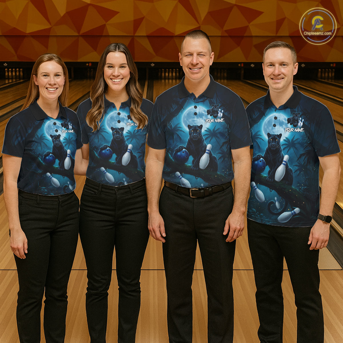 Horror panther blue moon bowling team shirts custom tournament bowling jerseys