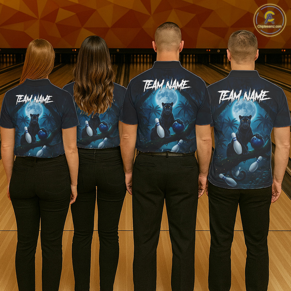 Horror panther blue moon bowling team shirts custom tournament bowling jerseys