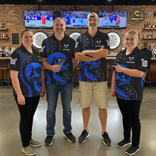 Load image into Gallery viewer, Dart team wearing Black Blue Skull Personalized Jerseys, Professional Dart Tournament Uniforms