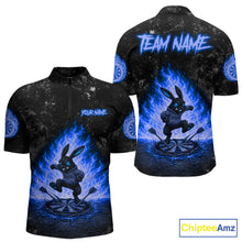 Load image into Gallery viewer, Crazy Rabbit Fire Flame Men's Quarter-Zip Darts Jersey Mockup, Blue Professional League Shirt