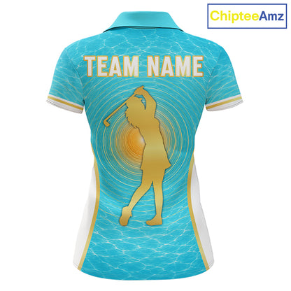 White, Gold And Blue Ocean Golf Polo Shirts For Women Custom Summer Golf Team Jersey, Golf Gifts NYN4032