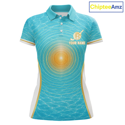 White, Gold And Blue Ocean Golf Polo Shirts For Women Custom Summer Golf Team Jersey, Golf Gifts NYN4032