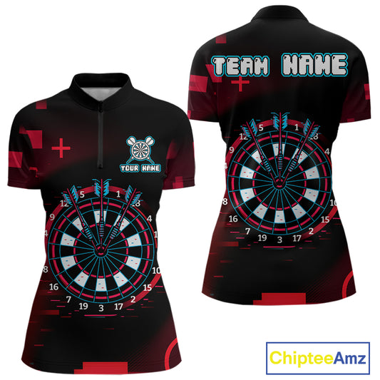 Custom Black Purple Flames Wolf Dartboard Dart Women Quarter-Zip Shirt Outfits Dart Jerseys NYN1620
