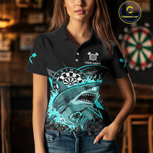 Load image into Gallery viewer, Black And Turquoise Funny Shark Dartboard Custom Women Darts Polo Shirt Dart Jerseys NYN1906